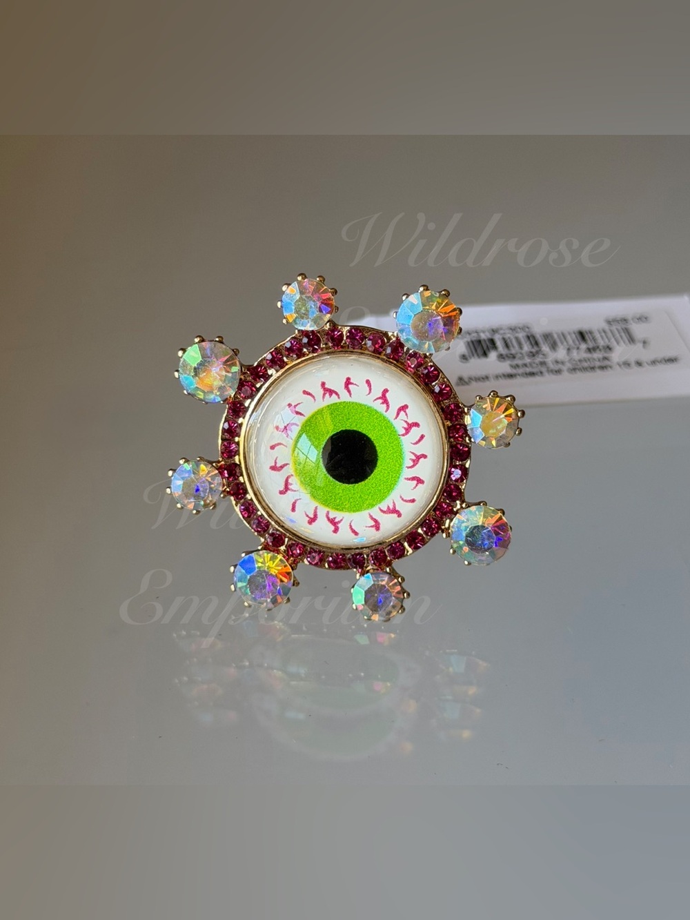 BETSEY JOHNSON GREEN EYEBALL RING CRYSTAL MULTI COLOR HALLOWEEN GOLD TONE